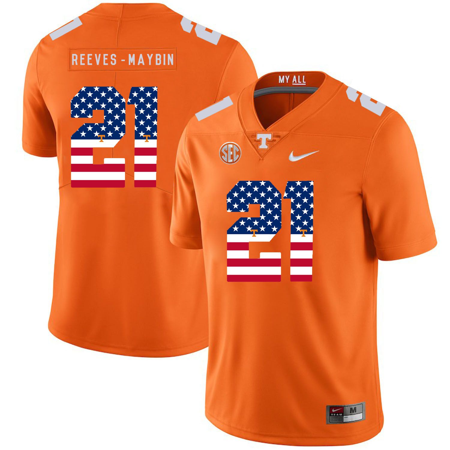Men Tennessee Volunteers 21 Reeves-maybin Orange Flag Customized NCAA Jerseys